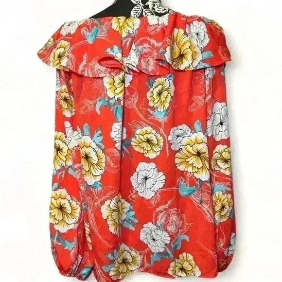NWT-Vine & Love - Orange Floral Cold Shoulder blouse -Women’s Medium - Picture 4 of 6